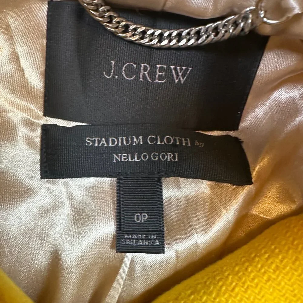 J. Crew Stadium Cloth Wool Nello Gori Winter Coat Yellow Full Zip Size 0 Petite - Picture 4 of 8